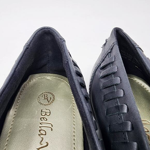 Bella Vita Woven Flat Shoes Women 7M Mila Navy Blue Leather Huarache Rubber Sole - Picture 8 of 10